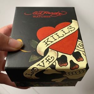 Ed Hardy watch.  Love kills.  Never worn, in box.  (Needs battery)